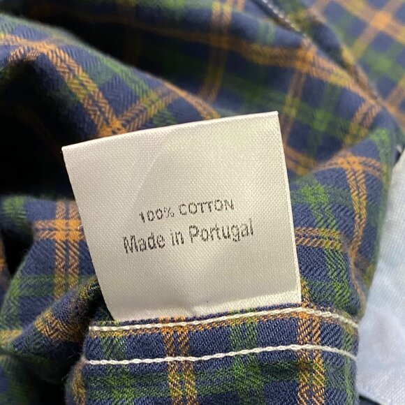 Peter Manning Lightweight Flannel Button Down Shirt Mens Size 2 Plaid Blue Green - Picture 8 of 14